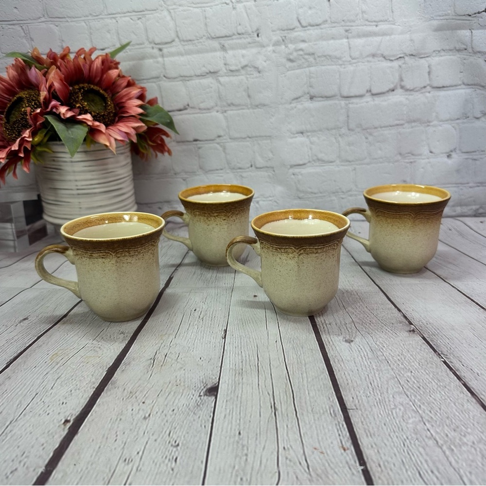 vtg Whole Wheat by Mikasa flat cup 4pc set stoneware retro cottage farmhouse